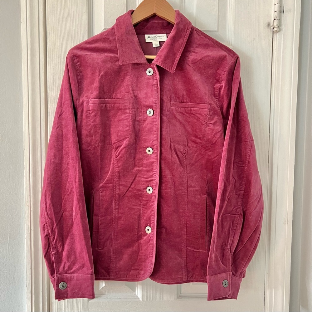 Vintage Norm Thompson Velour Button Up Jacket Purple Women’s Large NWOT‎ Pockets